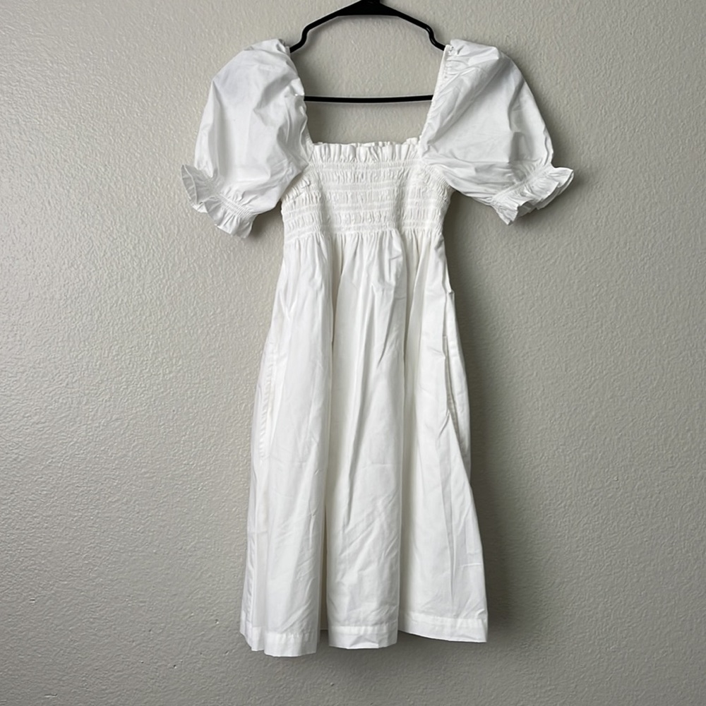 Abercrombie & Fitch Smocked Babydoll Mini Dress WHITE XS Pockets - Picture 4 of 11